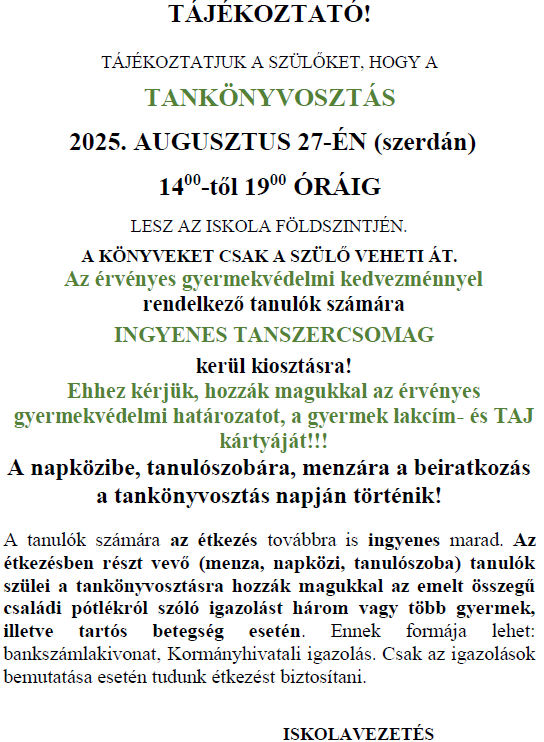 Tankönyvosztás 2025