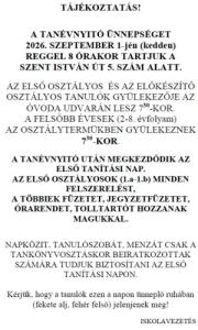 Tanévnyitó 2026-2027